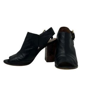 Tommy Hilfiger Black Leather Open Toe Sling Back Heeled Sandals Shoes size 8M